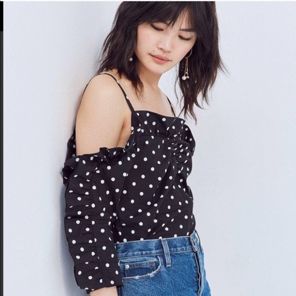 silent + noise polka dot ruffle off shoulder top - Picture 2 of 7